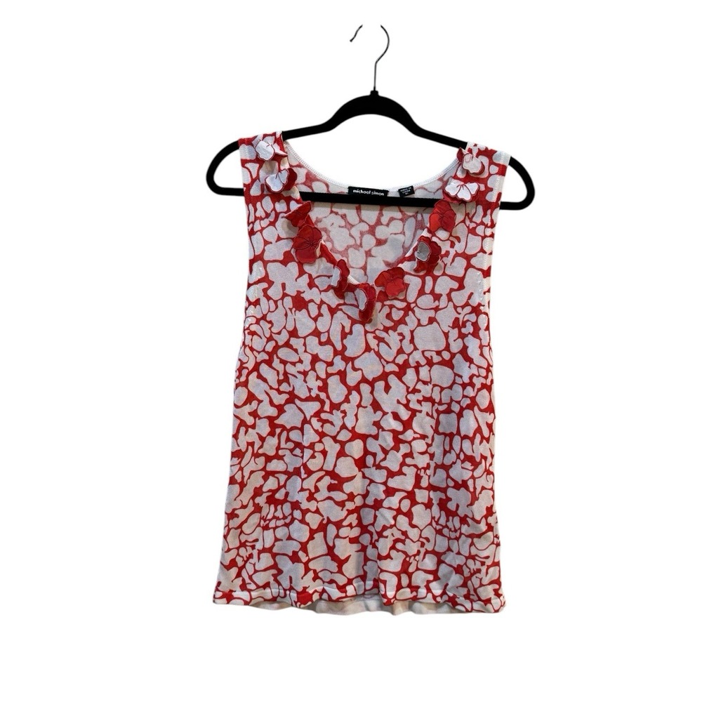Michael Simon Sweater Vest White Red Floral Tank Top 3D Artsy Whimsy Size XL